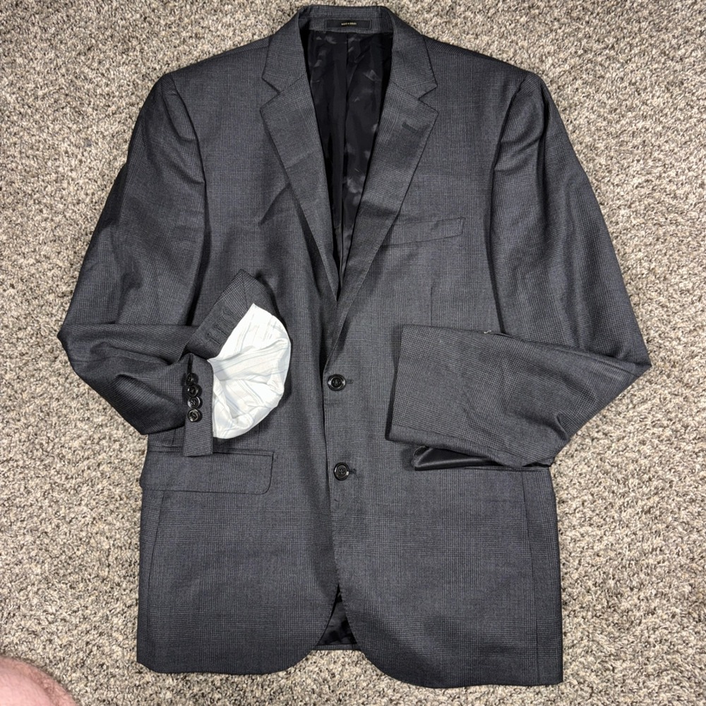 Massimo Dutti Mens 38R Grey Glen Check Extrafine Wool Blazer Sport Coat